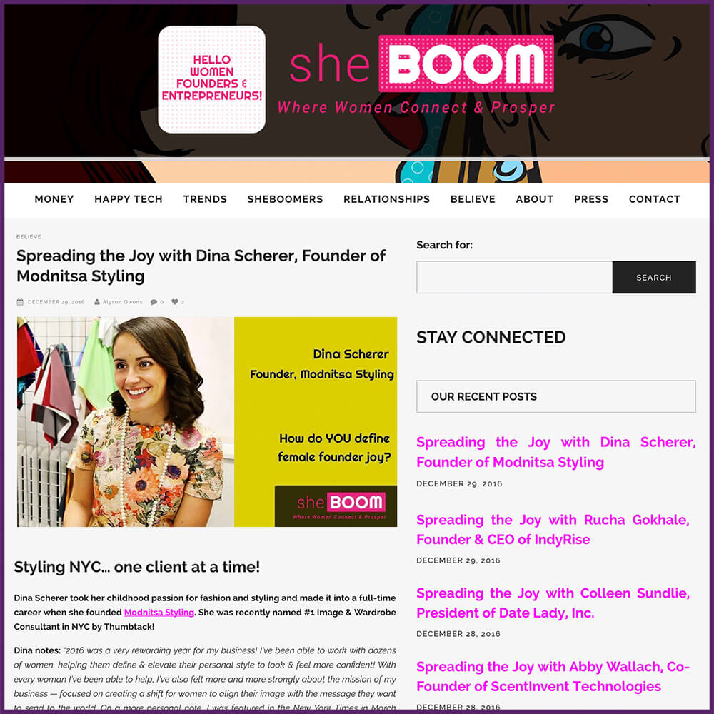 SheBoom Feature Article Spreading The Joy with Dina Scherer December 2016