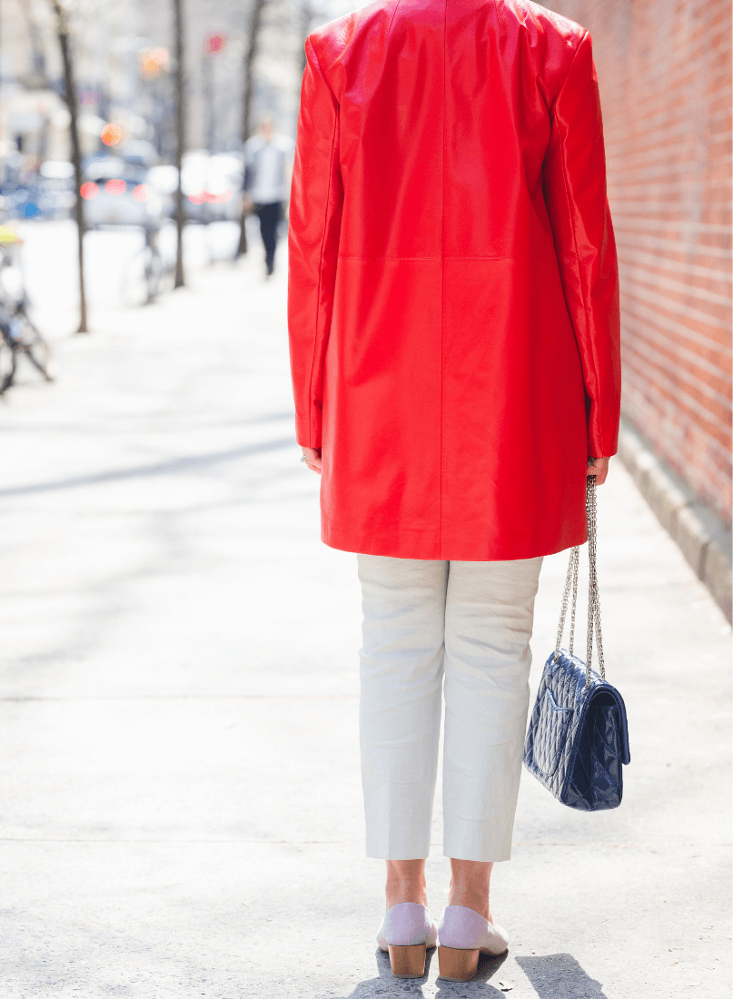 Red Theory Coat Theory Linen Pants Coclico Shoes by Modnitsa Styling