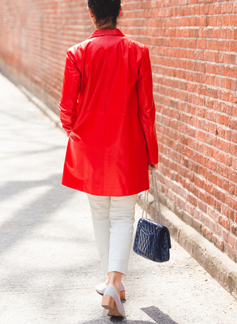 Red Theory Coat Theory Linen Pants Coclico Shoes by Modnitsa Styling