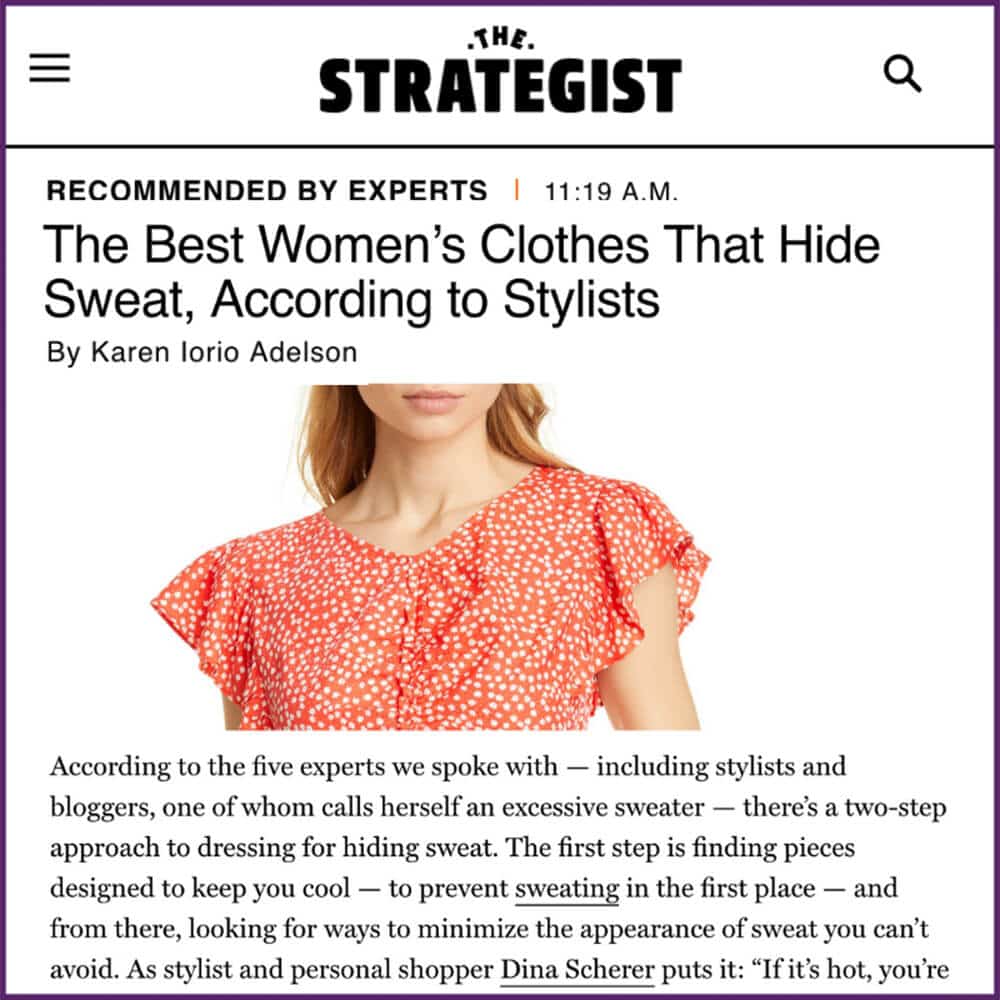 NY Magazine The Strategist Article Best Women’s Clothes to Hide Sweat August 26 2019