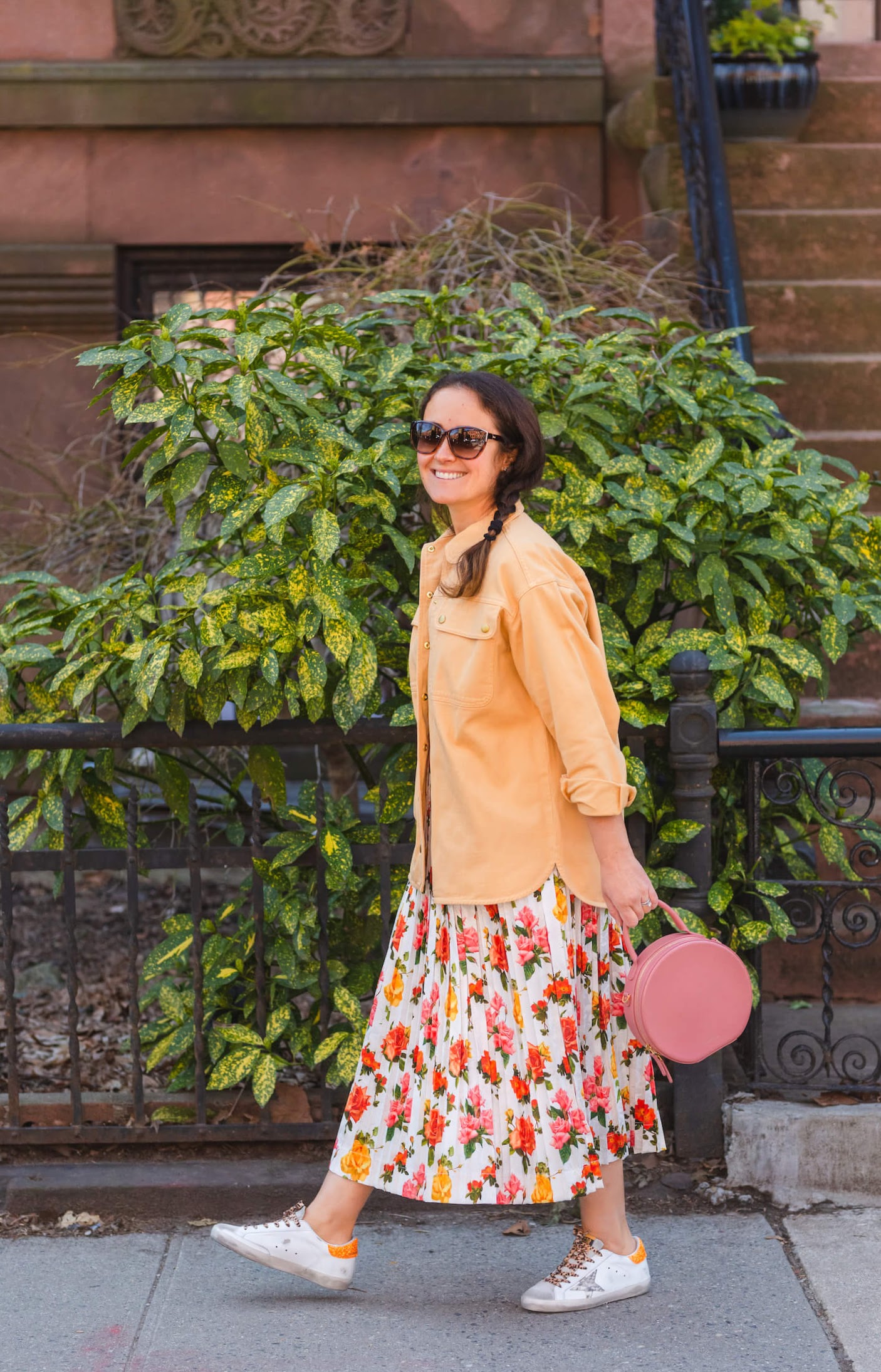 Commission Skirt Sezane Shirt GG Sneakers Spring Outfit by Modnitsa Styling