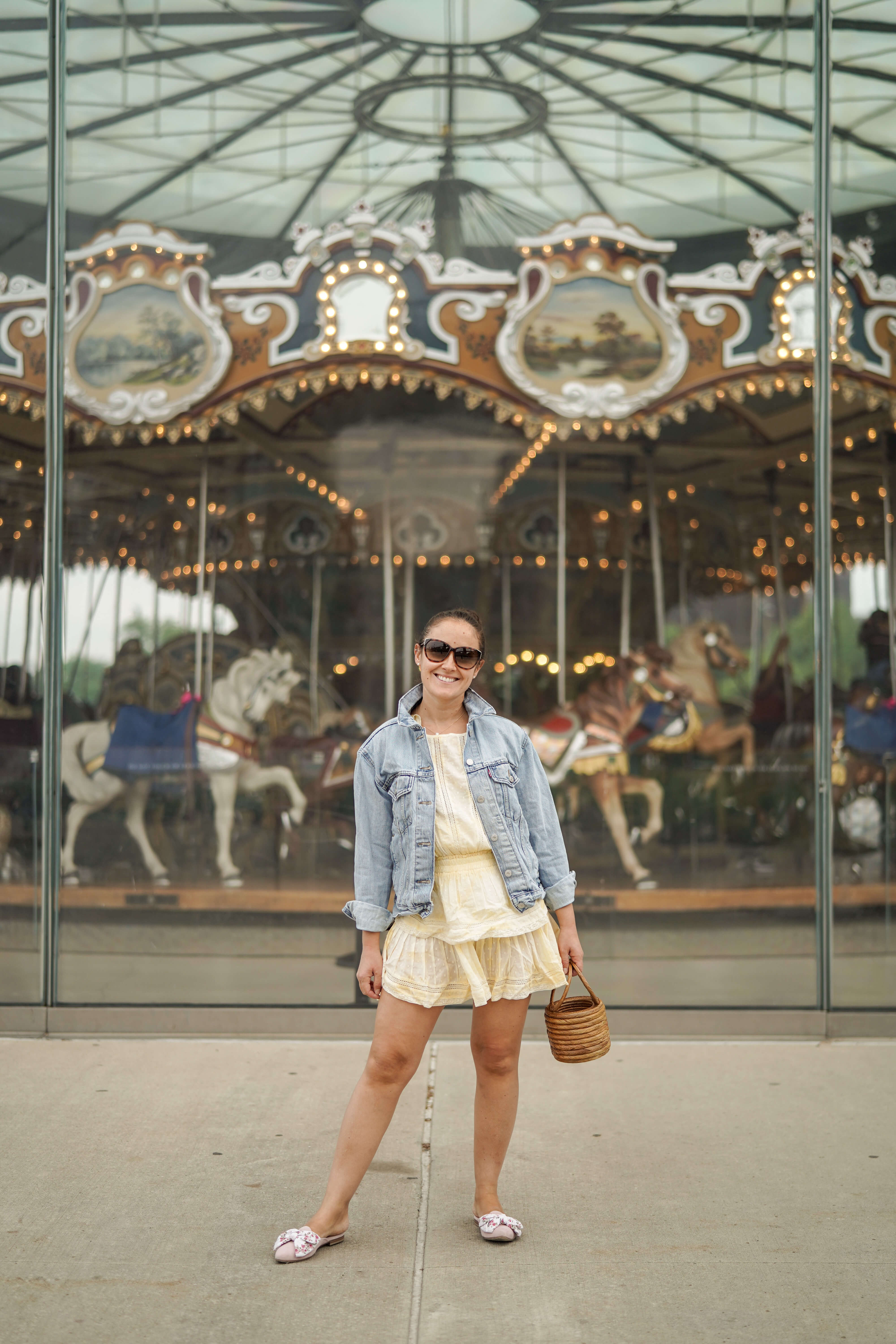 Loveshackfancy Yellow Dress Levis Jacket Margaux Shoes Cult Gaia Bag Outfit by Modnitsa Styling