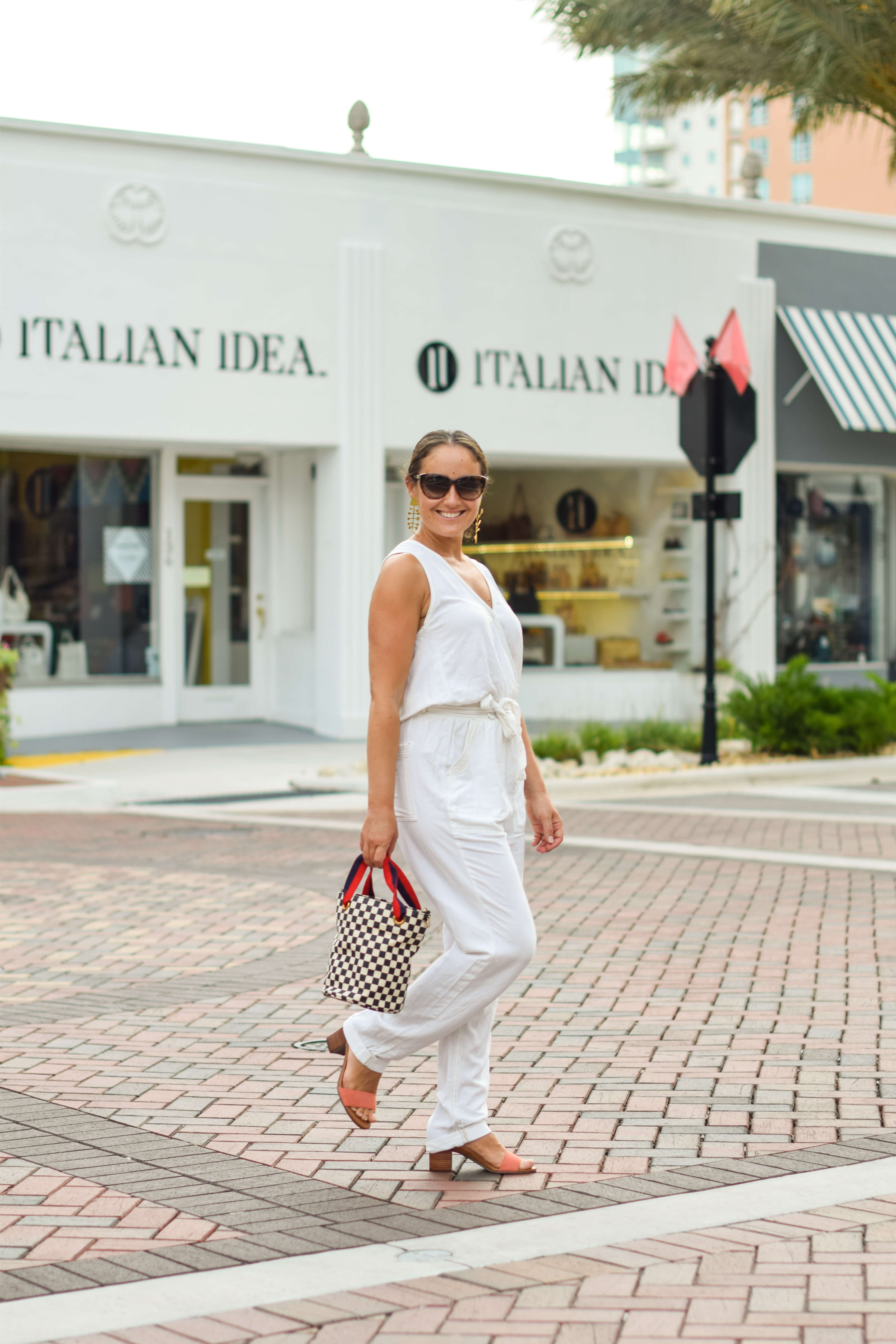 Splendid Jumpsuit Vionic Shoes Tory Burch Earrings Clare V Bag Outfit by Modnitsa Styling