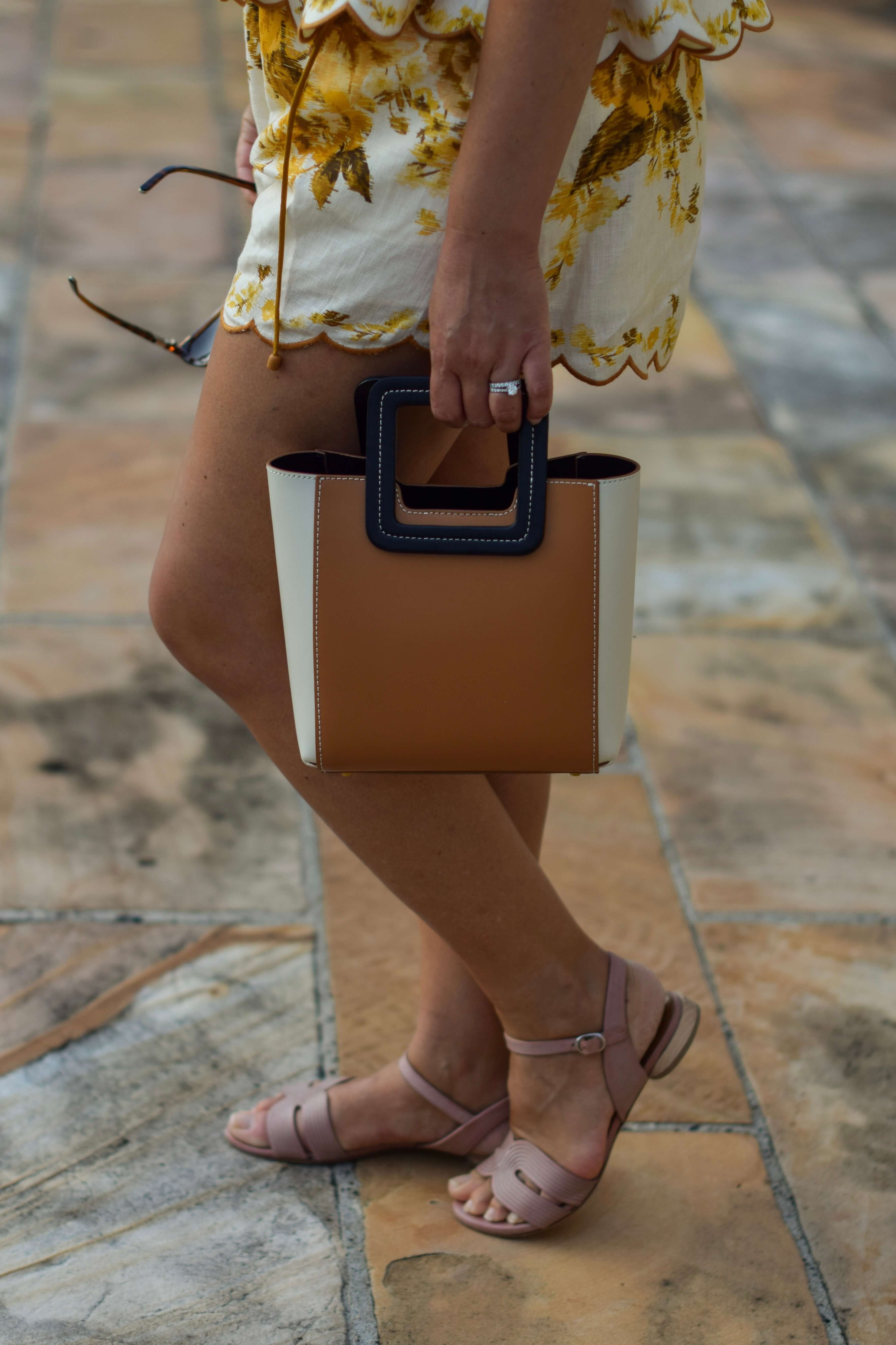 Zimmermann Top and Shorts Coclico Shoes Staud Bag Outfit by Modnitsa Styling