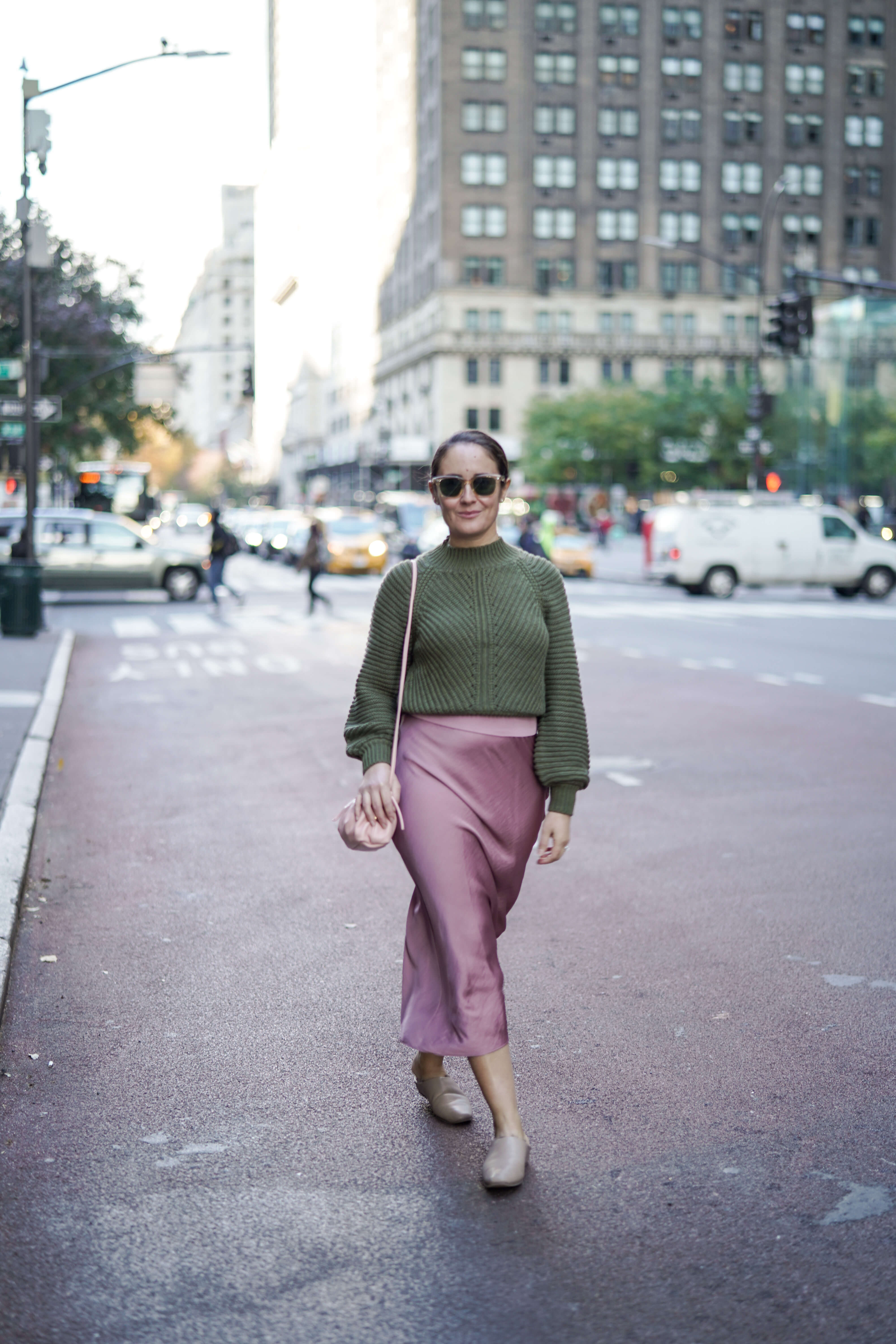 Free People Skirt Tularosa Sweater Mansur Gavriel Bag Coclico Shearling Slides Outfit by Modnitsa Styling