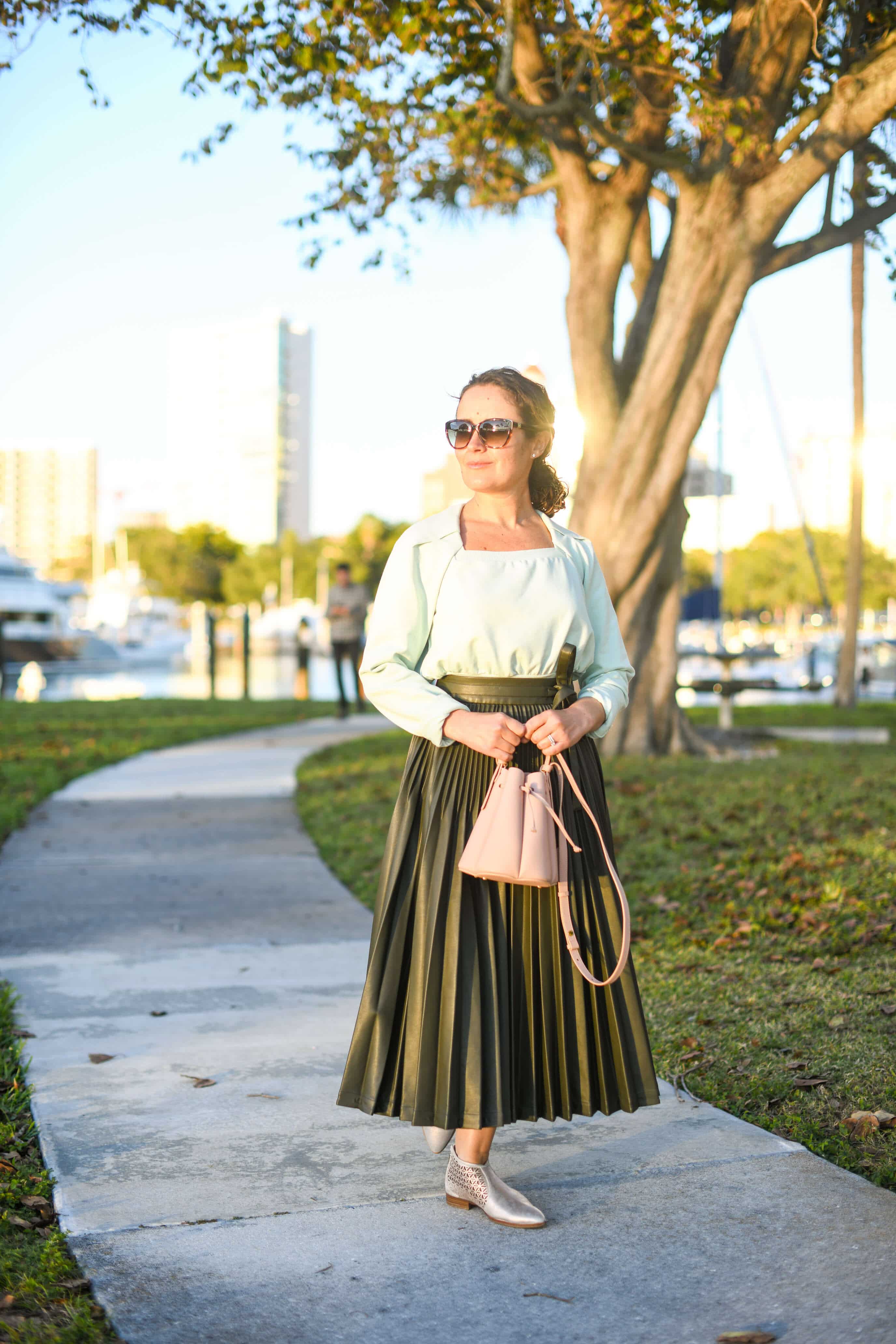 Phillip Lim Skirt and Top Italeau Booties Polene Bag Outfit by Modnitsa Styling