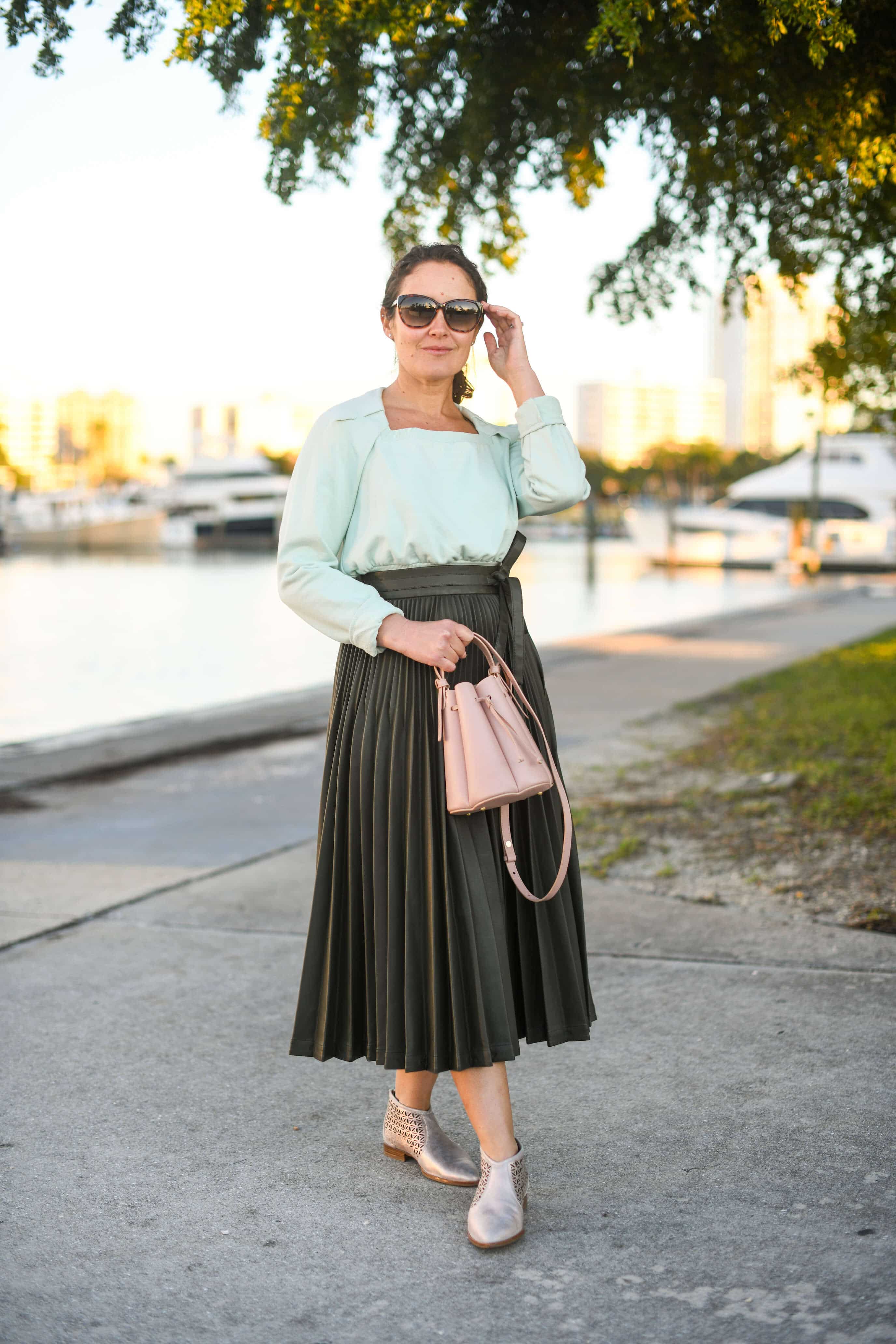 Phillip Lim Skirt and Top Italeau Booties Polene Bag Outfit by Modnitsa Styling