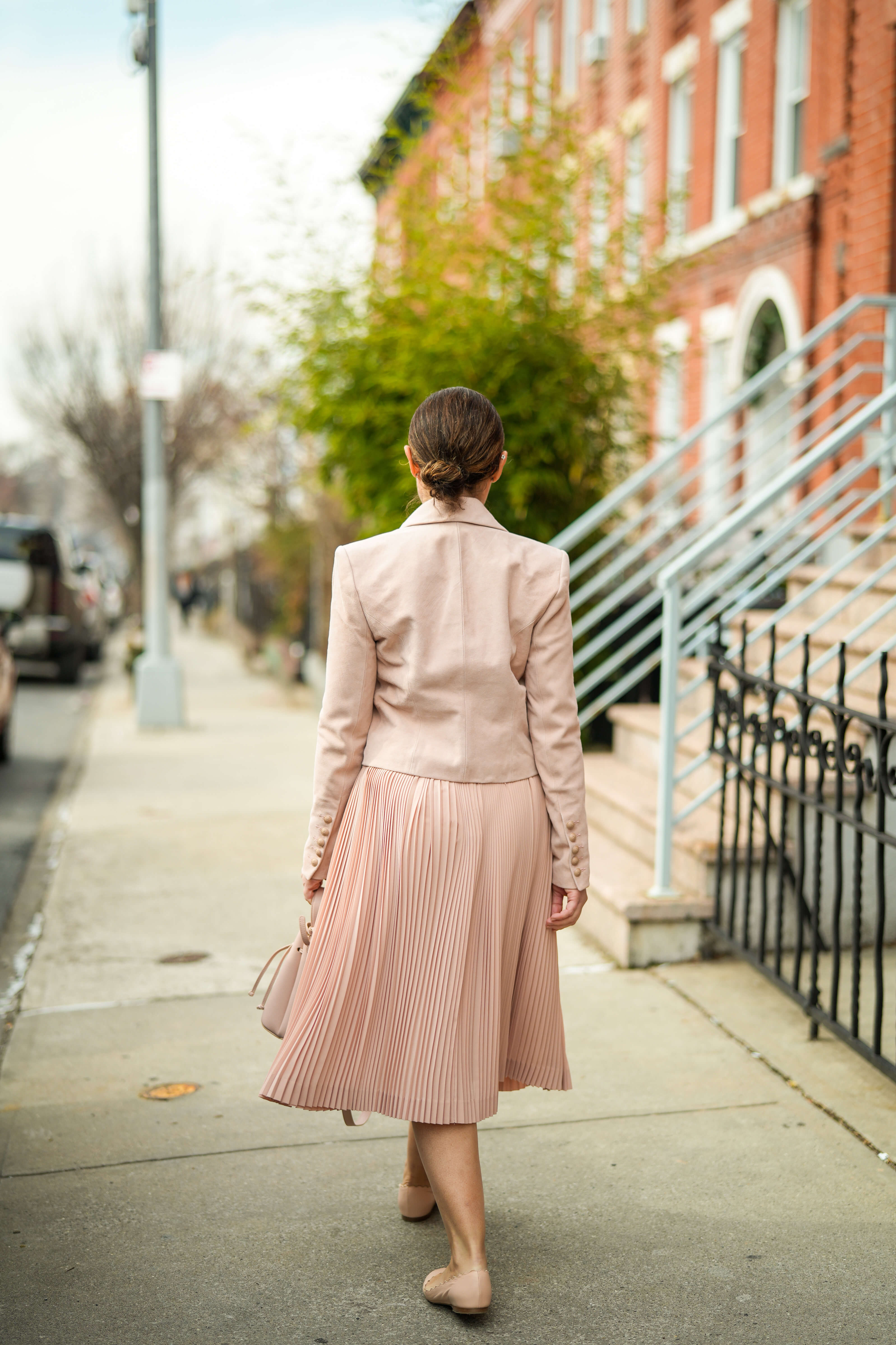 L'Agence Jacket JCrew Skirt Rag & Bone Tee Chloe Flats Polene Bag Outfit by Modnitsa Styling
